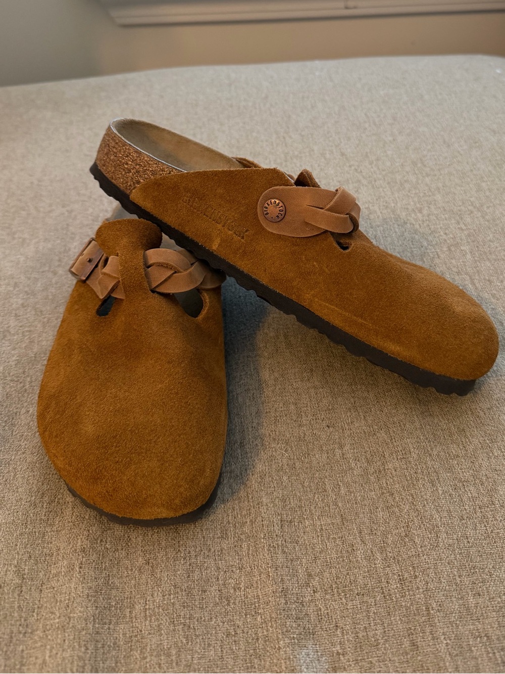 Birkenstock Braided Boston Clogs in Mink Suede Size 38 Medium/Narrrow-New